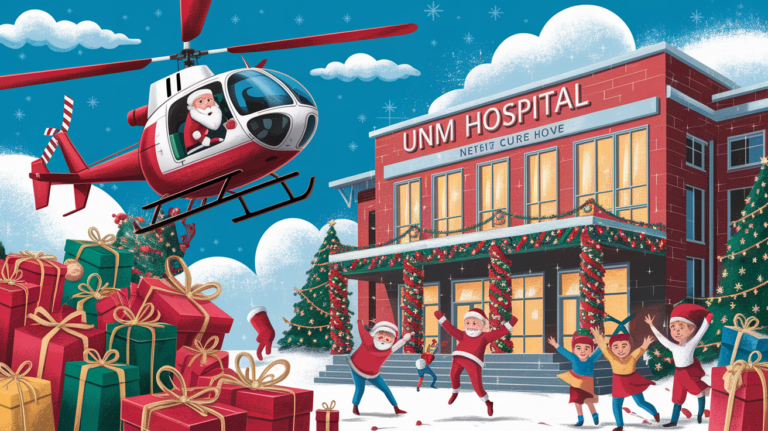 Santa choppers in with presents for kids at UNM Hospital